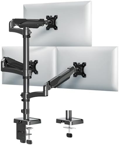 MOUNTUP Triple Monitor Mount for Max 32 Inch Screen, Each Arm Holds 4.4-17.6lbs, 3 Monitors Desk Mount, Triple Monitor Stand for Desk, Adjutable Triple Monitor Arm with Clamp/Grommet Base by MOUNTUP