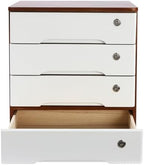 4 Drawers Wooden Desktop Storage Box W/Lockable Drawers,16 In H Office Supplies File Organizer, Flat File Cabinet,Wood Rail & Curved Handle For Dresser Tabletop. (Walnut + White) by DEIGEHJRE