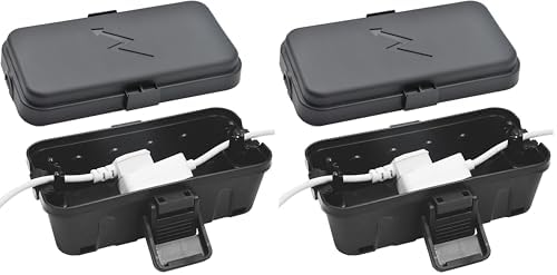 Hrensaw Small Weatherproof Electrical Connection Box(Inner 5.5 x 3 x 2.2inch),Outdoor Electrical Box,Waterproof Extension Cord Covers for Plug, Extension Cables, Holiday Lights,Black (Pack of 2) by Hrensaw