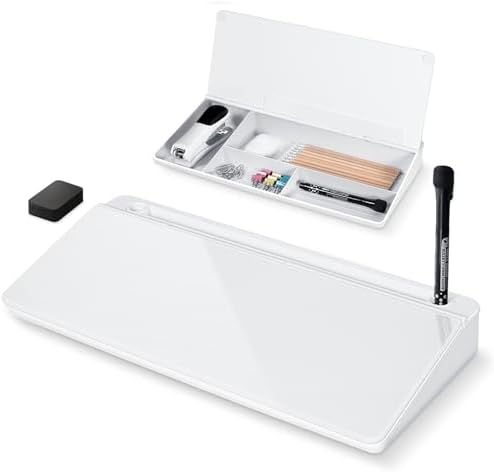 Glass Desktop Whiteboard with Storage 15" x 7" Desk Dry Erase Board with Marker & Eraser Compact Desk Organizer Computer Keyboard Stand Desk Board Buddy for Office, Home, School by ZNCMRR
