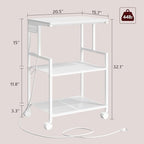 MAHANCRIS Mobile Printer Stand, 3-Tier Industrial Printer Cart with 2 AC Outlets and 2 USB Ports, Rolling Printer Table on Wheels for Home Offices Kitchen Organization Rack, White PTWT78E01 - Image 4