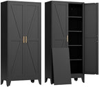 COFaR Black Farmhouse Storage Kitchen Pantry Cabinet with 2 Barn Door, 4 Adjustable Shelves and Legs, for Cupboard/Dining Room/Bathroom/Living Room/Office/Laundry Room (Black, 71" Farmhouse) by COFAR
