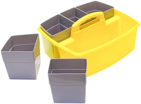 Storex Large Classroom Caddy with Cups, 13 x 11 x 6.575 Inches, Yellow, Case of 2 (00982A02C) - Image 4