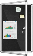 Mifuro 36"x24" Enclosed Bulletin Board, Lockable Weather-Resistant Aluminum Cork Noticeboard for School & Office, Silver Frame w/Black Flet by MifuroOfficeProduct