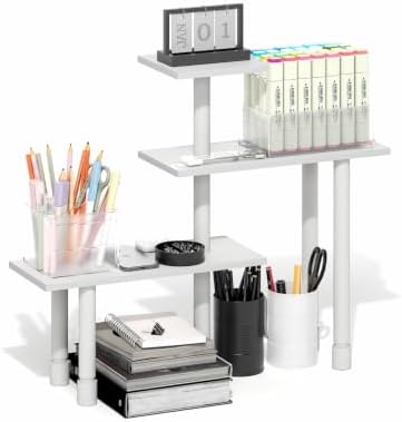 Furinno Turn-N-Tube Desk Organizers and Accessories, 3-Tier Desktop Organizer, Adjustable Desk Shelf, for Home Office, Study Room, Dorm Room, Organizers and Storage, White by Furinno-FitsYourSpaceFitsYourBudget