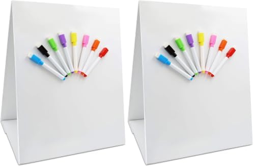 Magnetic Tabletop Desktop Easel &Whiteboard with Bonus 8X Dry Erase Markers. Double Sided and Self-Standing (16” X 12.5”) (Pack of 2) by Stickyourhappymoment