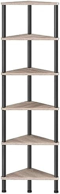 HOOBRO Corner Shelf Stand, Industrial 6-Tier Corner Bookshelf with Metal Frame, Plant Display Shelf, Bookcase for Small Spaces, Living Room, Greige and Black BG36CJ01 by HOOBRO