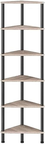 HOOBRO Corner Shelf Stand, Industrial 6-Tier Corner Bookshelf with Metal Frame, Plant Display Shelf, Bookcase for Small Spaces, Living Room, Greige and Black BG36CJ01 by HOOBRO
