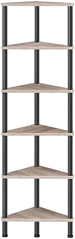 HOOBRO Corner Shelf Stand, Industrial 6-Tier Corner Bookshelf with Metal Frame, Plant Display Shelf, Bookcase for Small Spaces, Living Room, Greige and Black BG36CJ01 by HOOBRO