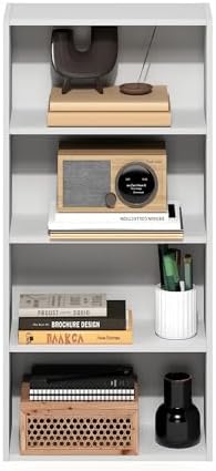Furinno Basic Book Shelf, 4-Tier Bookcase with Open Shelf, Bookshelf, Cube Storage Organizer, 7 x 17 x 35, for Living Room, Bedroom, Home Office, White - Image 4