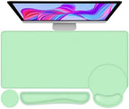 4 PCS Mouse Pad Desk Mat Protector, Keyboard Wrist Rest + Comfortable Mouse Pad with Wrist Rest +Coaster, Large Gaming Mousepad for Computer Laptop, 35.4"X 15.7" Deskpad for Office Home I Light Green by NXZGO