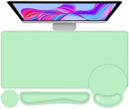 4 PCS Mouse Pad Desk Mat Protector, Keyboard Wrist Rest + Comfortable Mouse Pad with Wrist Rest +Coaster, Large Gaming Mousepad for Computer Laptop, 35.4"X 15.7" Deskpad for Office Home I Light Green by NXZGO