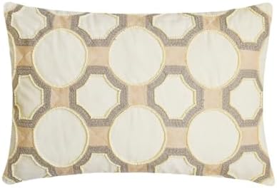 The HomeCentric Luxury Lumbar Pillow Cover Ivory 12"x14" (30x35 cm) Cotton Linen Embroidery, Handmade, Pearl Oblong Pillow Cover, Geometric Contemporary Style - Penina by TheHomeCentric
