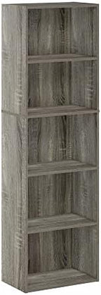 Furinno LUDER Book Shelf, 5-Tier Bookshelf, Bookcase with Open Shelves, 9.4 x 15.8 x 52, Easy Assembly, for Living Room, Bedroom, Home Office, French Oak - Image 6