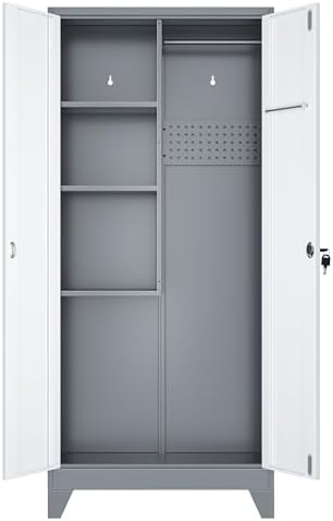 61" Metal Storage Cabinet with Lockable Doors, Cleaning Supply Cabinet with Pegboard and Hanging Rod. Garage Tool Storage Cabinets for Home, Laundry, Office, Home Kitchen Utility Cabinet by LyAosdFu