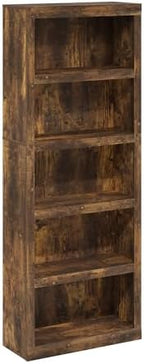 Furinno Rail Book Shelf, 5-Tier Bookshelf with Open Shelf, Bookcase with Classic Style Edges, 10 x 24.6 x 63.5, for Organization and Storage, for Living Room, Bedroom, Home Office, Amber Pine - Image 6