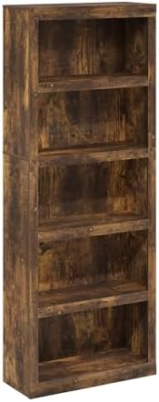 Furinno Rail Book Shelf, 5-Tier Bookshelf with Open Shelf, Bookcase with Classic Style Edges, 10 x 24.6 x 63.5, for Organization and Storage, for Living Room, Bedroom, Home Office, Amber Pine - Image 6