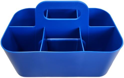 Small Stackable Plastic Caddy with Handle 6 Compartment | Desk, Makeup, Dorm Caddy, Classroom Art Organizers - 4 Pack, Made In USA (Blue) - Image 2