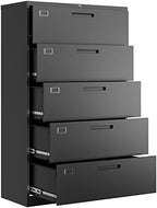 Letaya 5 Drawer File Cabinet with Lock,Metal Lateral Filing Cabinets for Home Office Hanging Files Letter/Legal/F4/A4 Size(Black-Requires Installation) by LetayaMetalCabinets