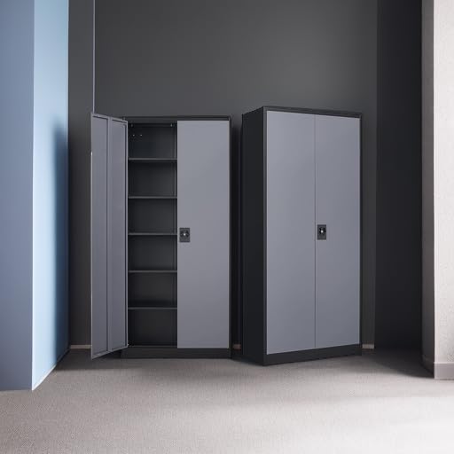 MIIIKO Metal Storage Cabinet with Locking Doors, 71" Tall Garage Lockable Steel Storage Cabinets with 2 Doors and 4 Shelves for Home Office,Garage,Commercial, Workshop(Black Gray) - Image 5