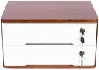 Lockable Desk Organizer Wooden Desktop Drawers Office Flat Files Storage Box Locking Countertop Storage Cabinet (Walnut + White, 2-Tier) - Image 7