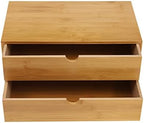 Bamboo Desk Organizer Small Retro Bamboo Tabletop Storage Box with Drawers& Recess Handles for Office Home Supplies Table Storage Collector 13 * 7.5 * 6in (2 Drawers) - Image 7
