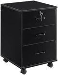OFCASA 3 Drawer File Cabinet with Lock, Small Rolling Filing Cabinets for Home Office, Wooden Under Desk File Cabinet with Wheels, Mobile Storage Cabinet Printer Stand, for Letter/Legal/A4 Size, Black by OFCASA