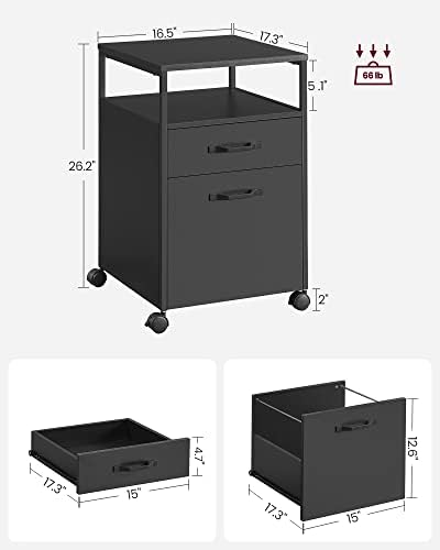 VASAGLE File Cabinet with Wheels, 2 Drawers, Open Shelf - Image 3