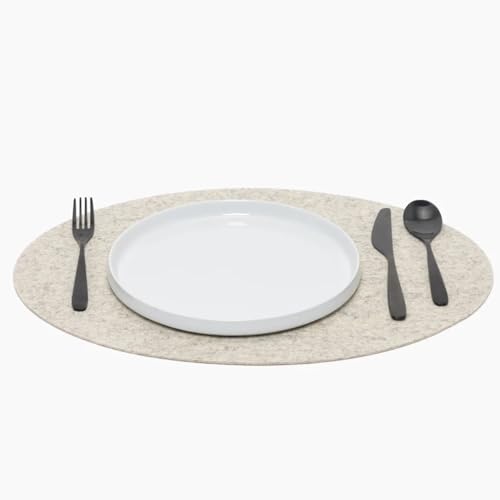 Graf Lantz - Merino Wool Oval Placemat - Heather White (14" H x 19" W) - 3mm Merino Wool Felt Table Mat - Moisture Wicking - Odor, Stain, Heat & Dirt Resistant - Luxury Home Decor - Made in the USA by GrafLantz