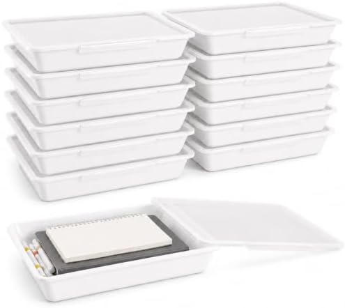 gisgfim 12 Pack Flat Storage Paper Tray with Clear Latching Lids, White by gisgfim