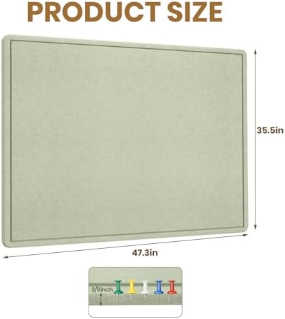 Large Cork Bulletin Board 48" x 36", Felt Pin Board, Sage Green - Image 3