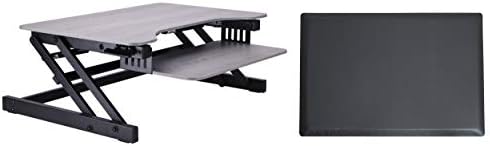 Rocelco 32" Height Adjustable Standing Desk Converter with Anti Fatigue Mat Bundle - Slide Out Retractable Keyboard Tray - Sit Stand Up Dual Monitor Riser - Computer Workstation - Gray (R ADRG-MAFM) by Rocelco