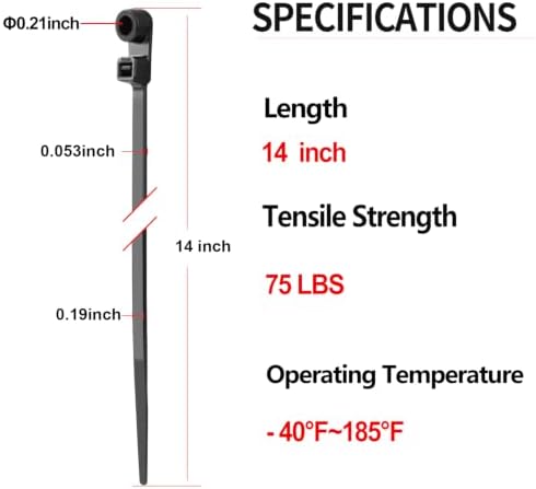 600 PCS 14 inch Black Zip Ties with Screw Hole 70lbs Mountable head Cable Ties Straps Multipurpose Heavy Duty Nylon Cable Zip Ties with Screw Mounting Hole - Image 2