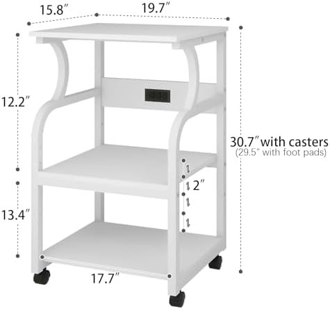 Natwind 3 Tier Printer Stand, 19.7"x15.7", with Charging Station,White - Image 2