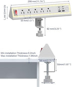 Desk Clamp Power Strip with Nightlight, 40W Fast Charging, 10FT Extension Cord, 4x20W USB-C & 2 USB Ports, 5 AC Outlets, Fits 1.69-Inch Table Edges - Image 7