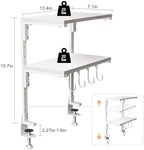 2-Tier Clamp On Desk Shelf, Clamp on Desk Shelf, 13 inch Adjustable Above or Under Wood Desk Storage Shelves, Heavy Duty Desktop Organizer for Working and Gaming Accessories, White - Image 3