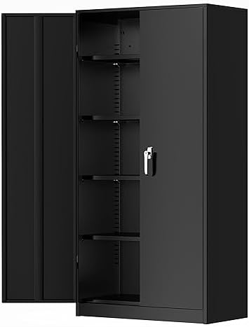 Greenvelly Metal Storage Cabinets 72” Black Garage Steel Storage Cabinet with Doors and Shelves, Metal Tool Cabinet, Steel File Cabinet for Home Office, Basement, Warehouse, Classroom（Anti Tipping） by Greenvelly