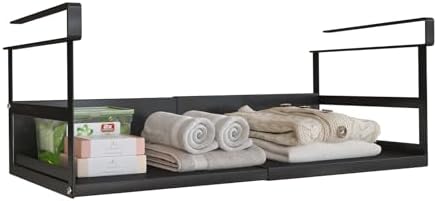 Expandable Under Cabinet Shelf Organizer with 1.25 Inches Thick Clips, Heavy Duty Extendable Under Shelf Storage Basket for Pantry or Laundry Room, Black, 1 Pack, Interior: 5.7" H x 8.54" D by SHINEWON