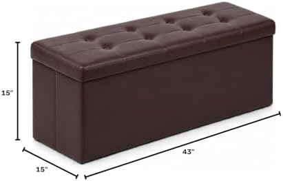 ALASDO 43 Inch Folding Storage Ottoman Bench with Hidden Storage, PU Leather Ottoman Foot Rest Stool, End of Bed Bench for Bedroom, Living Room, Entryway and Closet, Brown - Image 2
