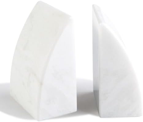 Koville Marble Bookends for Shelves, Large Bookends for Heavy Books, Natural Stone Book Stopper for Books CD Movies, Aesthetic Decorative Book Ends (White) by Koville