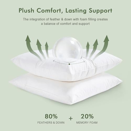 TOPGREEN Feather Down Throw Pillow Inserts 18 x 18, Set of 2, 100% Organic Cotton Shell, Soft Decorative Square Pillows Insert for Living Room Sofa, Couch, or Bed (White) - Image 3