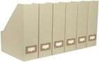 BLU MONACO | Cardboard Magazine File Holder Set of 6 | Vertical Magazine File Holder with Label Slots | Beige Linen Foldable File Organizers for Desk Shelf Office by Blu_Monaco
