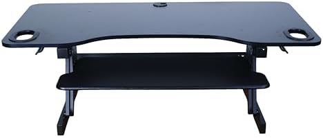 Rocelco 45" Height Adjustable Standing Desk Converter with Anti Fatigue Floor Mat and Slide Out Retractable Keyboard Tray - Sit Stand Up Triple Screen Tabletop Riser - Black (R ADRB-45-MAFM) - Image 6