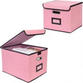 File Storage Box with Lid, 15.55x12.87x10.43 Inches, Foldable Organizer with Handles & Label Slot, for File Storage, Home, Office, and Closet Organization(2 Packs, Pink) by TCbelosion