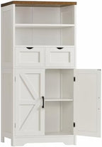 TEENFON Storage Cabinet with Doors & 2 Drawers, Kitchen Cabinet with Adjustable Shelf, Pantry Cabinets, Bathroom Cabinets, for Living Room, Entryway, Home Office, White by TEENFON