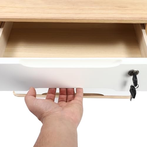 Wooden Desk Organizer with Lockable Drawers, 3-Tier Countertop Storage Cabinet File Cabinet Jewelry Organizer Home Office Supplies Organization Unit (Wood Color&White-1 Lock) - Image 7