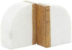 Deco 79 Marble Decorative Bookends 5 lbs Non Skid Bookends with Wood Details, Set of 2 Office Bookends4"W, 5"H, White - Image 3