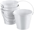 PATIKIL 4.7 Inch Colored Metal Buckets, 4 Pack Pencil Holder Buckets Round Metal Planter Pails Container with Handles for Classroom Crafts, White by PATIKIL