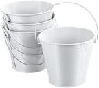 PATIKIL 4.7 Inch Colored Metal Buckets, 4 Pack Pencil Holder Buckets Round Metal Planter Pails Container with Handles for Classroom Crafts, White by PATIKIL