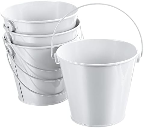 PATIKIL 4.7 Inch Colored Metal Buckets, 4 Pack Pencil Holder Buckets Round Metal Planter Pails Container with Handles for Classroom Crafts, White by PATIKIL